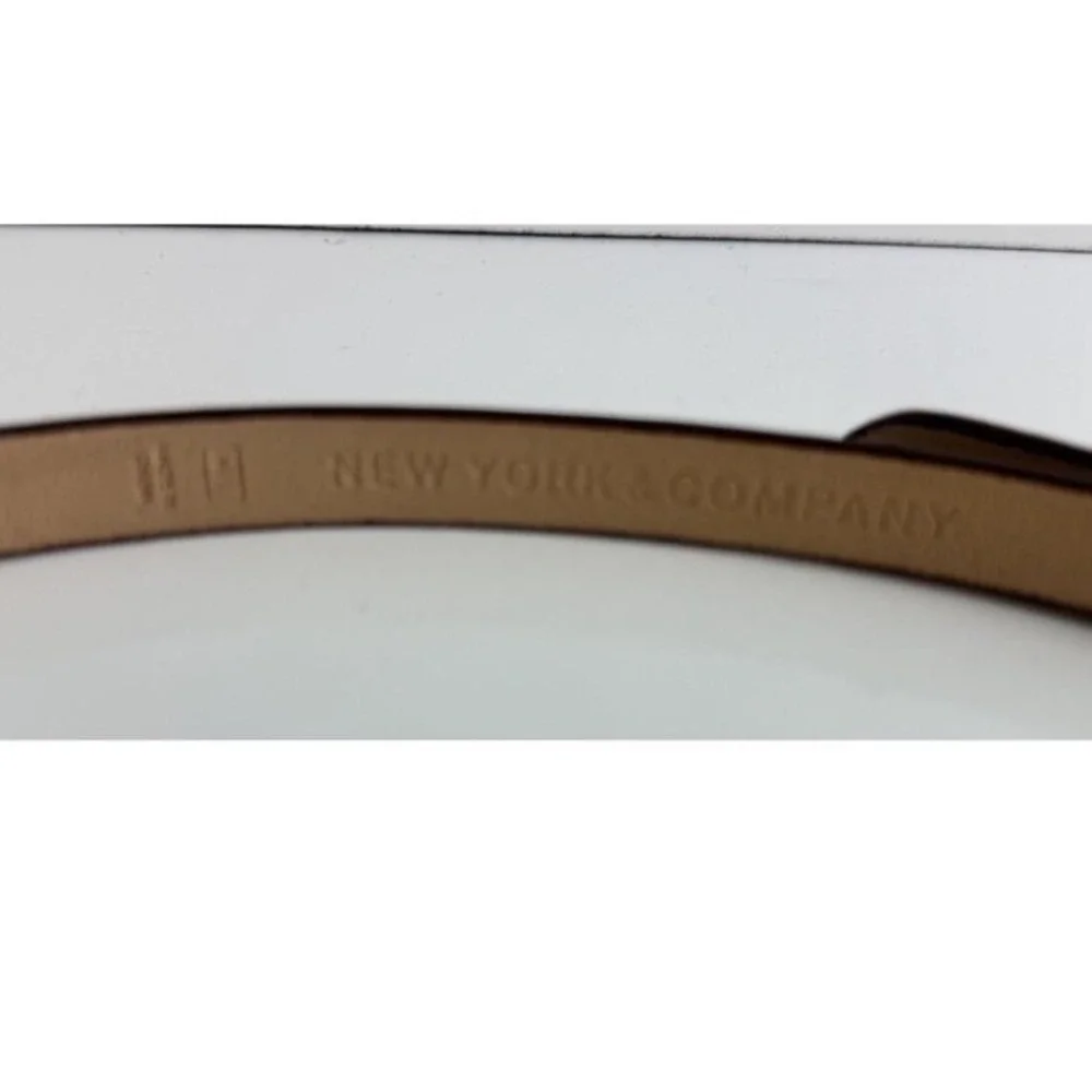 New York & Co Skinny Belt Metallic Bronze Faux Leather Silver‎ Buckle Chic 47-72
